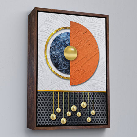 Kahverengi Çerçeveli Modern Renkli Soyut Tablo