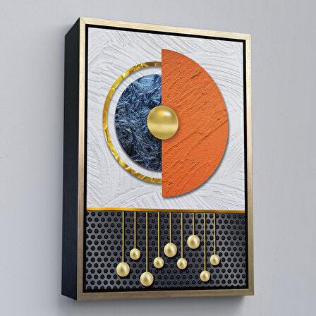 Kahverengi Çerçeveli Modern Renkli Soyut Tablo