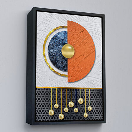 Kahverengi Çerçeveli Modern Renkli Soyut Tablo