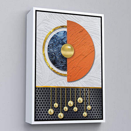 Kahverengi Çerçeveli Modern Renkli Soyut Tablo