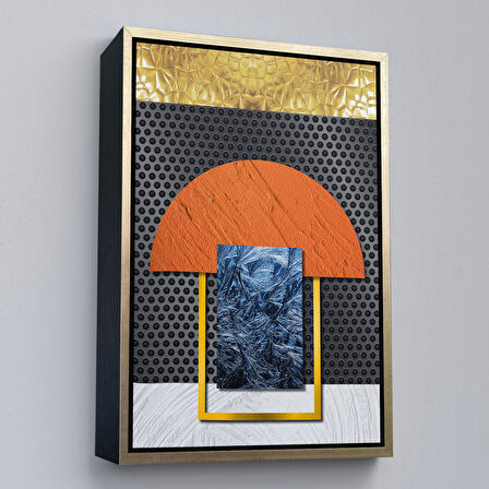 Altın Çerçeveli Modern Renkli Soyut Tablo