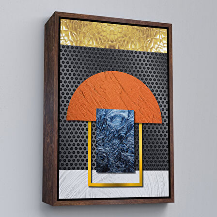 Kahverengi Çerçeveli Modern Renkli Soyut Tablo