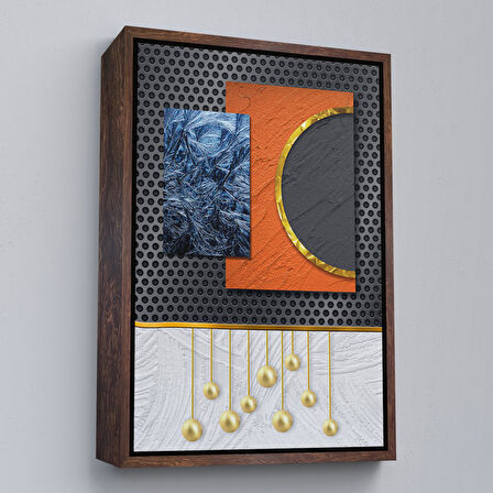 Kahverengi Çerçeveli Modern Renkli Soyut Tablo