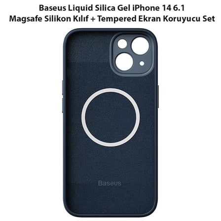 Baseus Liquid Silica Gel iPhone 14 6.1 Magsafe Silikon Kılıf + Tempered Ekran Koruyucu Set-(5775) — 