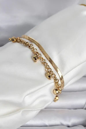 316L Çelik Gold Renk Dorika ve İtalyan Zincirli Model Kadın Bileklik 5886