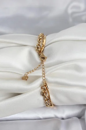 316L Çelik Gold Renk Dorika ve İtalyan Zincirli Model Kadın Bileklik 5886