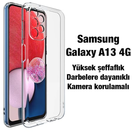 Ally SM Galaxy A13 4G Kılıf Kamera Korumalı Ultra İnce Şeffaf Silikon-(5775)