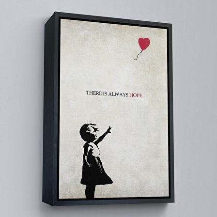 Beyaz Çerçeveli Banksy Kırmızı Balonlu Kız Dekoratif Modern Kanvas Tablo