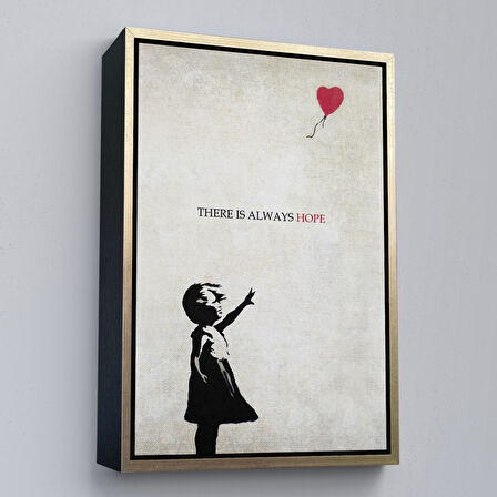 Kahverengi Çerçeveli Banksy Kırmızı Balonlu Kız Dekoratif Modern Kanvas Tablo
