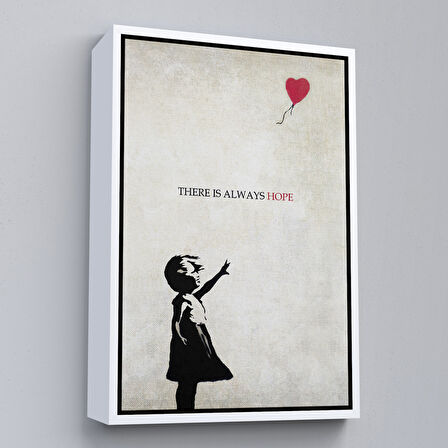 Kahverengi Çerçeveli Banksy Kırmızı Balonlu Kız Dekoratif Modern Kanvas Tablo