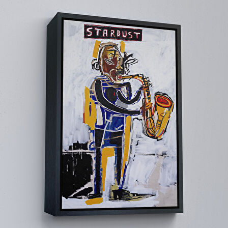 Altın Çerçeveli Jean Michel Basquiat Stardust Saksafon Kanvas Tablo, Sokak sanatı, Pop Art