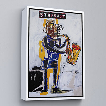 Altın Çerçeveli Jean Michel Basquiat Stardust Saksafon Kanvas Tablo, Sokak sanatı, Pop Art