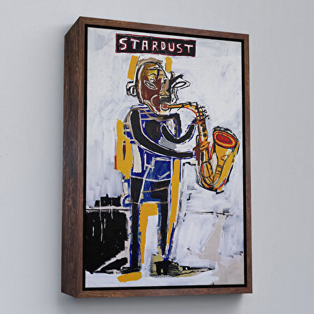 Altın Çerçeveli Jean Michel Basquiat Stardust Saksafon Kanvas Tablo, Sokak sanatı, Pop Art