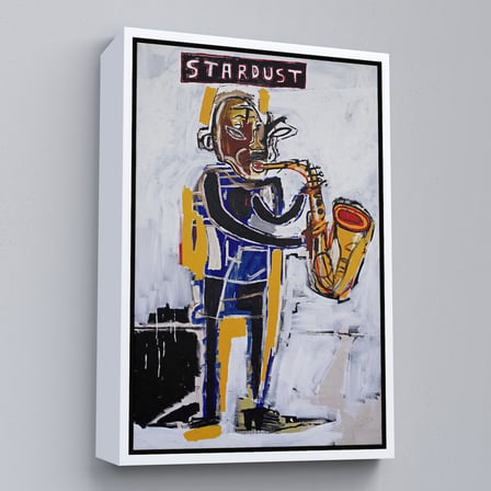Kahverengi Çerçeveli Jean Michel Basquiat Stardust Saksafon Kanvas Tablo, Sokak sanatı, Pop Art