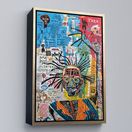 Kahverengi Çerçeveli Jean Michel Basquiat Jazz King Kanvas Tablo, Jazz King Canvas Tablo