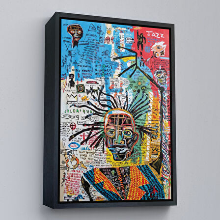 Siyah Çerçeveli Jean Michel Basquiat Jazz King Kanvas Tablo, Jazz King Canvas Tablo