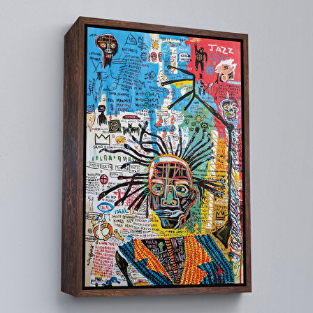 Siyah Çerçeveli Jean Michel Basquiat Jazz King Kanvas Tablo, Jazz King Canvas Tablo