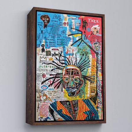 Kahverengi Çerçeveli Jean Michel Basquiat Jazz King Kanvas Tablo, Jazz King Canvas Tablo