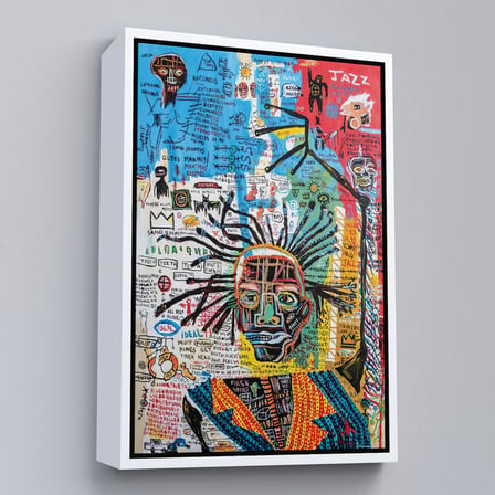 Kahverengi Çerçeveli Jean Michel Basquiat Jazz King Kanvas Tablo, Jazz King Canvas Tablo