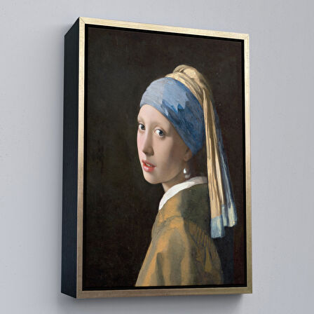 Altın Çerçeveli İnci Küpeli Kız Kanvas Tablo, Ressam Johannes Vermeer
