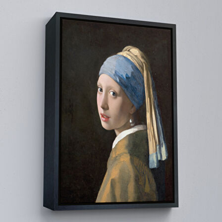 Altın Çerçeveli İnci Küpeli Kız Kanvas Tablo, Ressam Johannes Vermeer