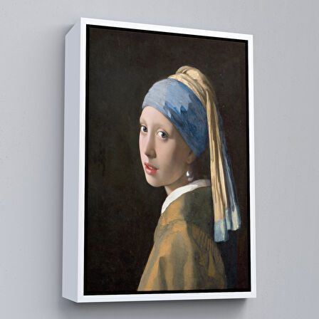 Altın Çerçeveli İnci Küpeli Kız Kanvas Tablo, Ressam Johannes Vermeer