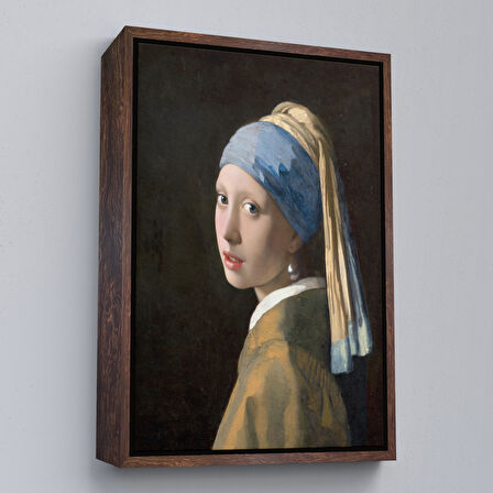 Altın Çerçeveli İnci Küpeli Kız Kanvas Tablo, Ressam Johannes Vermeer