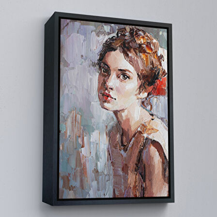 Altın Çerçeveli Masum Genç Kız ,Yağlıboya Görünümlü Kanvas Tablo