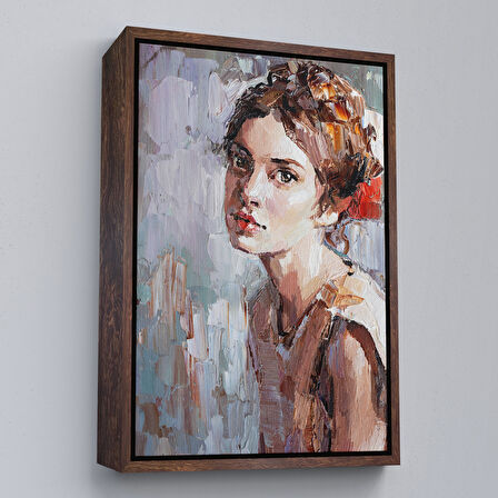 Beyaz Çerçeveli Masum Genç Kız ,Yağlıboya Görünümlü Kanvas Tablo