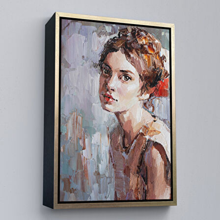Beyaz Çerçeveli Masum Genç Kız ,Yağlıboya Görünümlü Kanvas Tablo