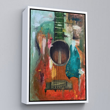 Siyah Çerçeveli Gitar Temalı Yağlıboya Görünüm Dekoratif Kanvas Duvar Tablosu, Sanat Evi Kanvas Tablo