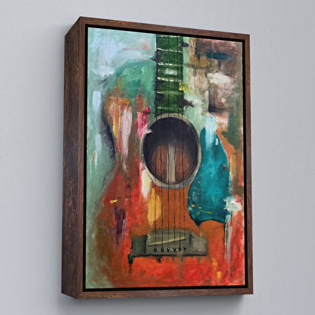Siyah Çerçeveli Gitar Temalı Yağlıboya Görünüm Dekoratif Kanvas Duvar Tablosu, Sanat Evi Kanvas Tablo