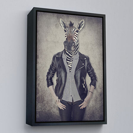 Siyah Çerçeveli Zebra Kafalı İnsan Kanvas Tablo