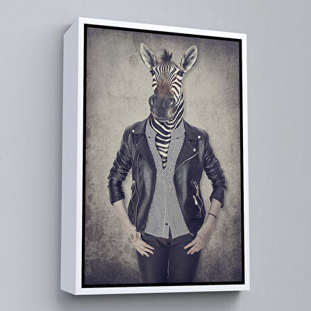 Siyah Çerçeveli Zebra Kafalı İnsan Kanvas Tablo