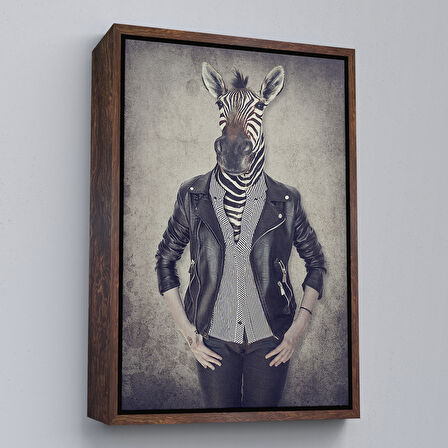 Siyah Çerçeveli Zebra Kafalı İnsan Kanvas Tablo