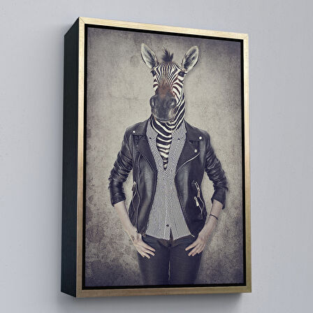 Siyah Çerçeveli Zebra Kafalı İnsan Kanvas Tablo