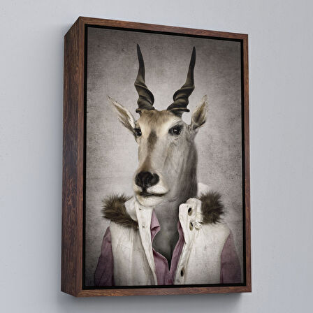 Kahverengi Çerçeveli Keçi Kafalı İnsan Kanvas Tablo