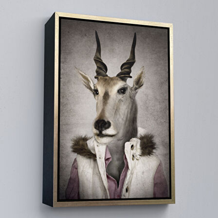 Kahverengi Çerçeveli Keçi Kafalı İnsan Kanvas Tablo