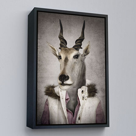 Kahverengi Çerçeveli Keçi Kafalı İnsan Kanvas Tablo