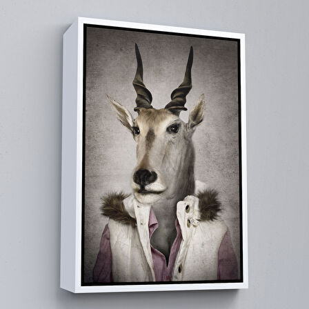 Kahverengi Çerçeveli Keçi Kafalı İnsan Kanvas Tablo