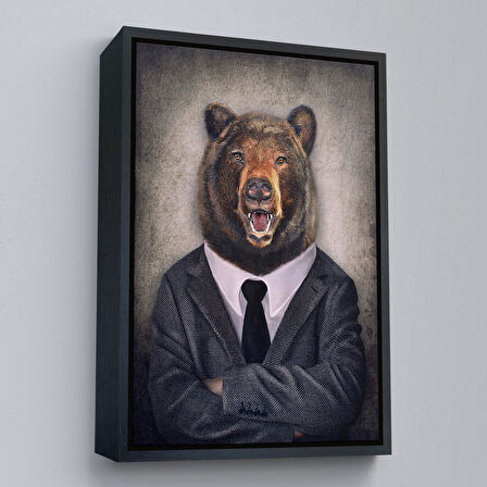 Altın Çerçeveli Ayı Kafalı İnsan Kanvas Tablo