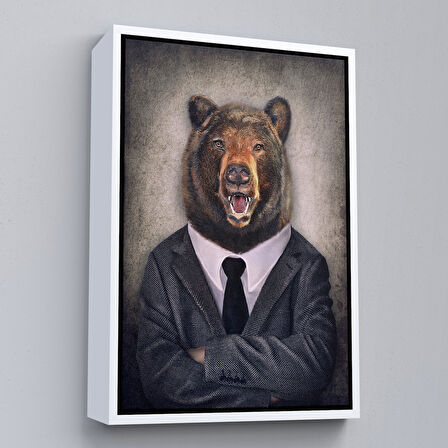 Altın Çerçeveli Ayı Kafalı İnsan Kanvas Tablo