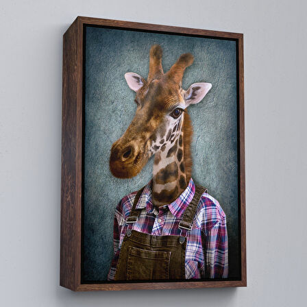 Kahverengi Çerçeveli Zurafa Kafalı İnsan Kanvas Tablo