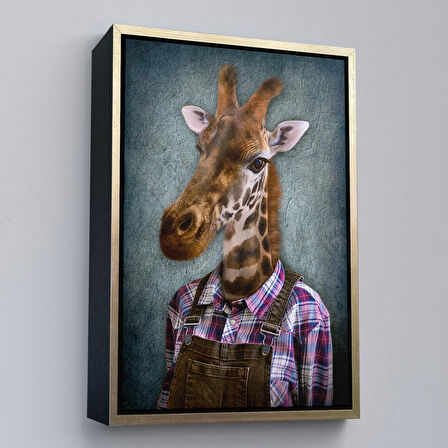Kahverengi Çerçeveli Zurafa Kafalı İnsan Kanvas Tablo