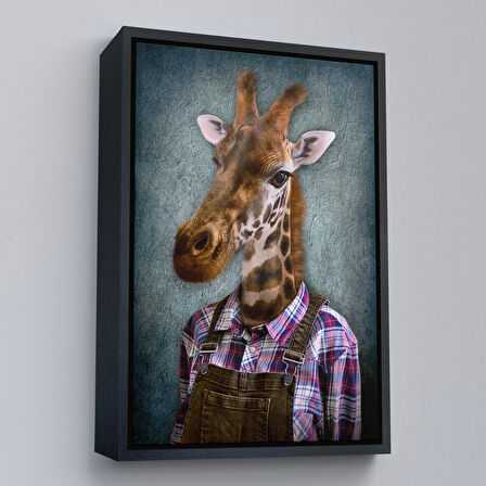 Kahverengi Çerçeveli Zurafa Kafalı İnsan Kanvas Tablo