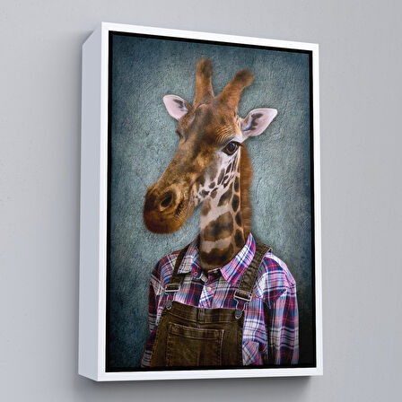 Kahverengi Çerçeveli Zurafa Kafalı İnsan Kanvas Tablo