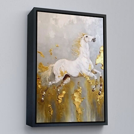 Siyah Çerçeveli Modern Soyut At Tablosu