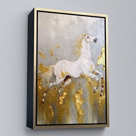 Siyah Çerçeveli Modern Soyut At Tablosu