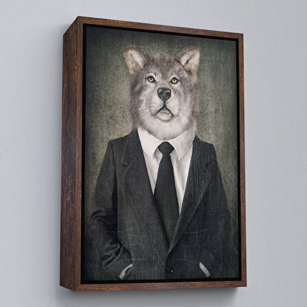 Beyaz Çerçeveli Köpek Kafalı İnsan Kanvas Tablo