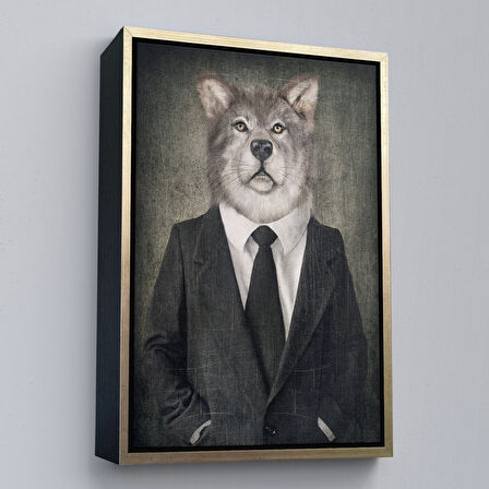 Beyaz Çerçeveli Köpek Kafalı İnsan Kanvas Tablo